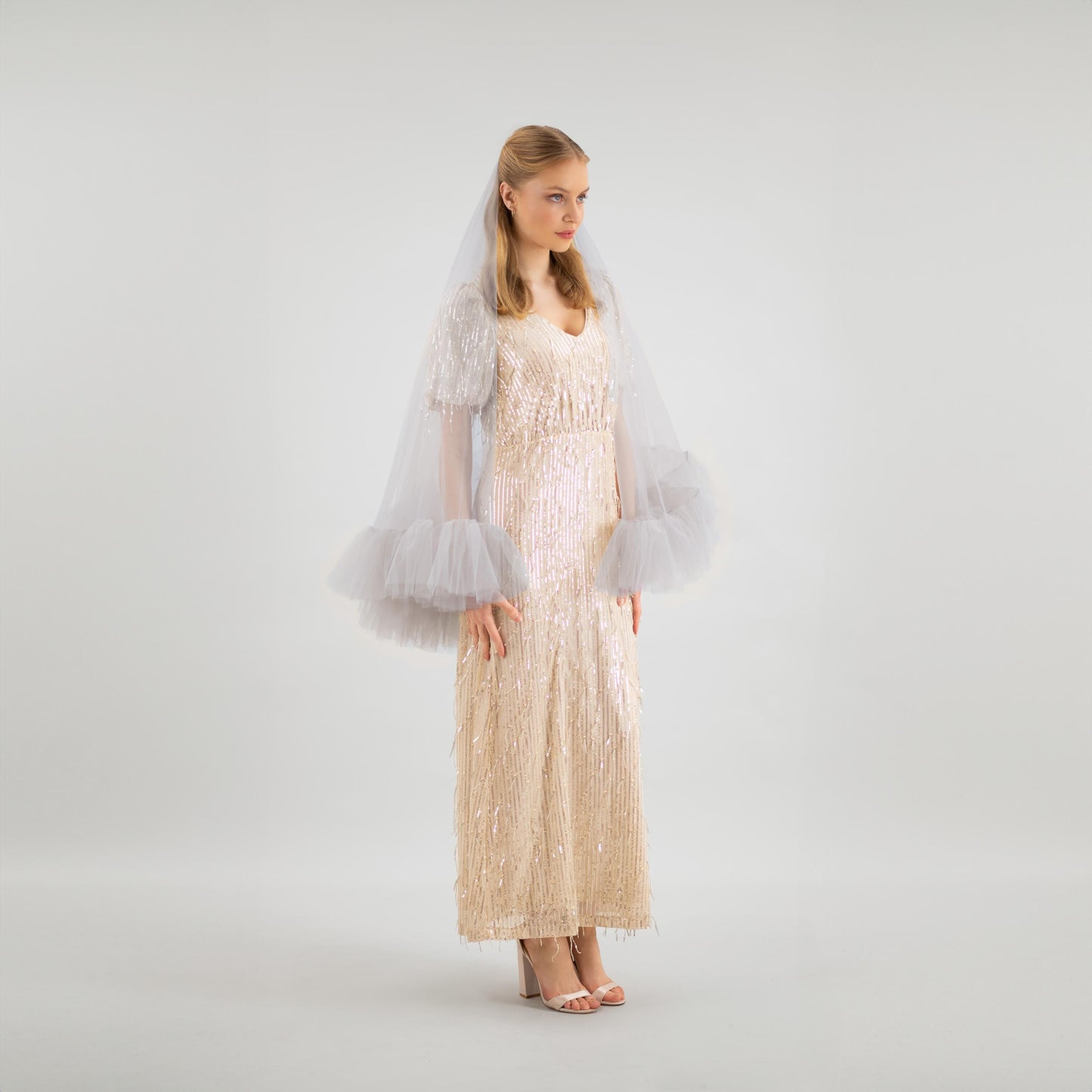 Stone Gray Ruffle Veil