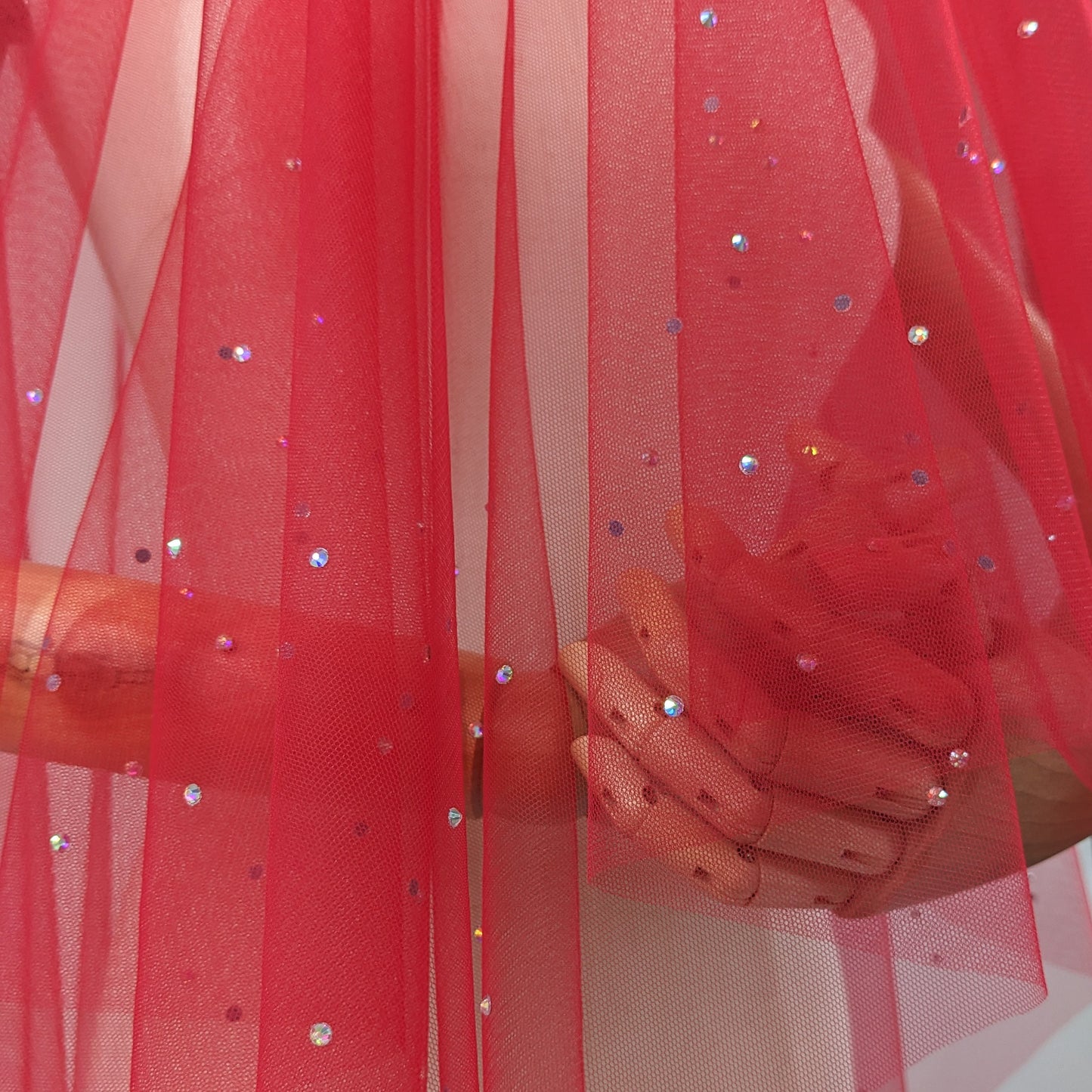 Rose Red Irridecent Rhinestone Edge Blusher Veil