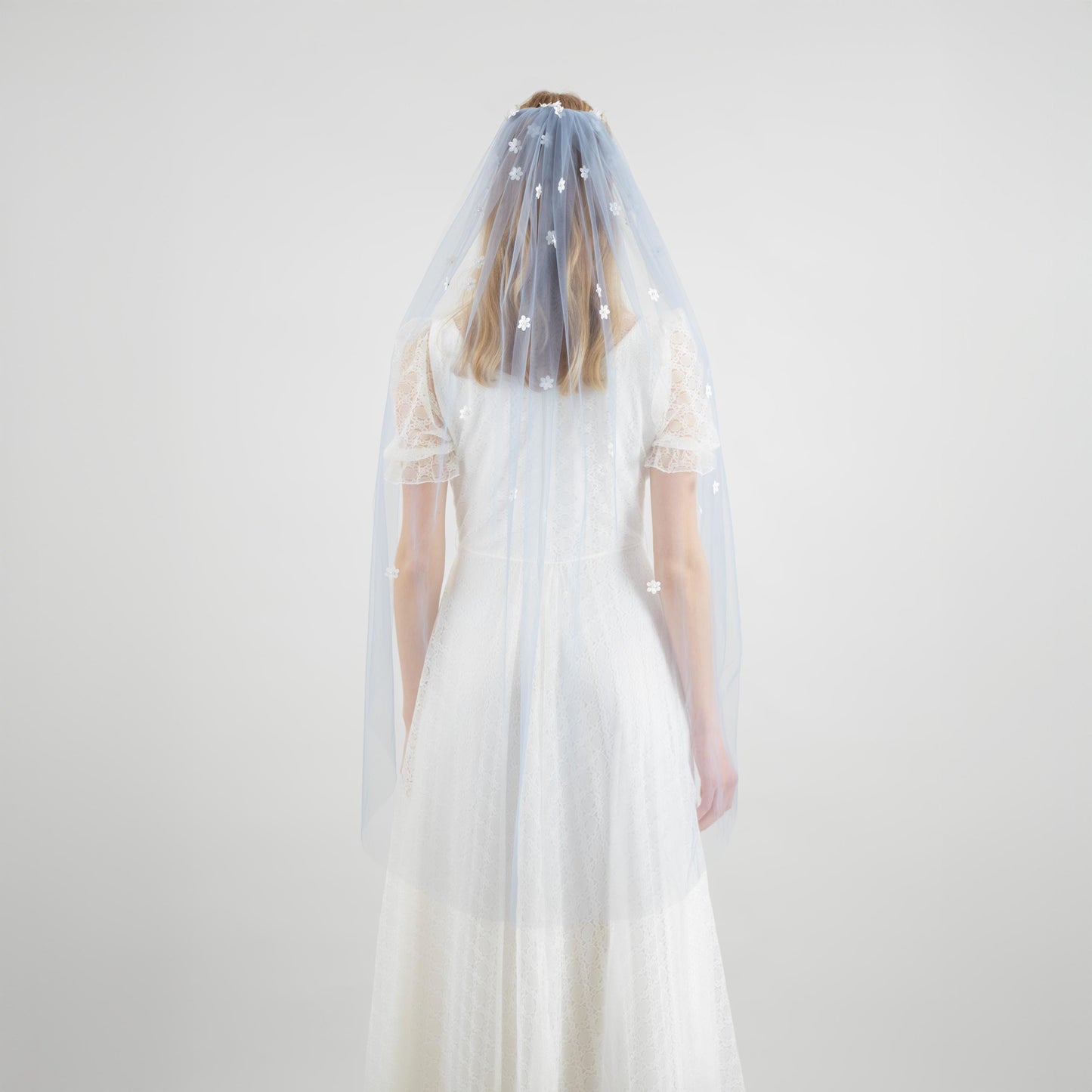 Dusty Blue Cascading 3D Flower Veil