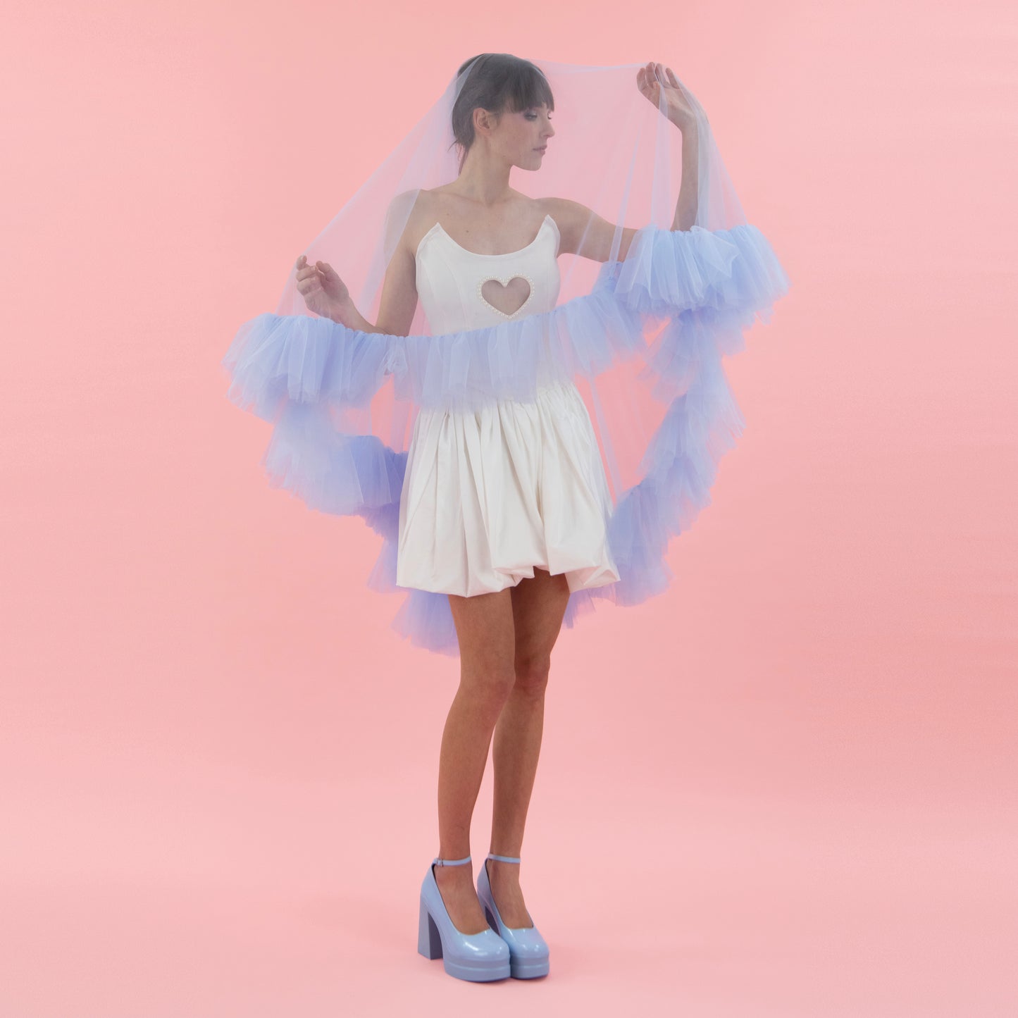 Sky Blue Ruffle Veil