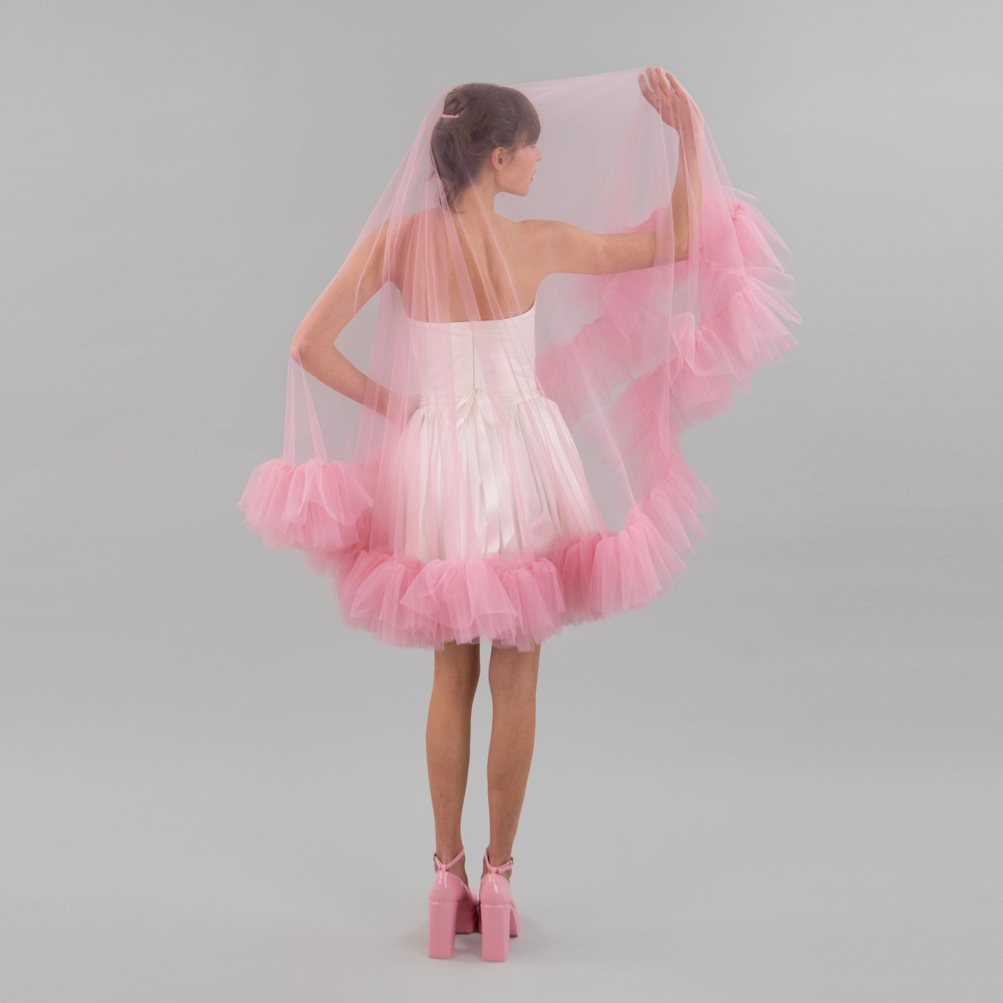 Rose Pink Ruffle Veil