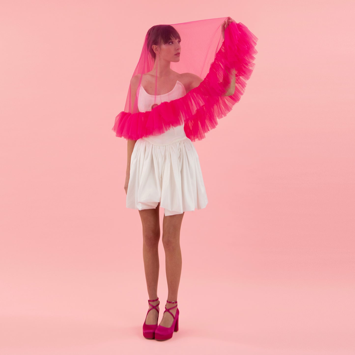 Hot Pink Short Ruffle Veil
