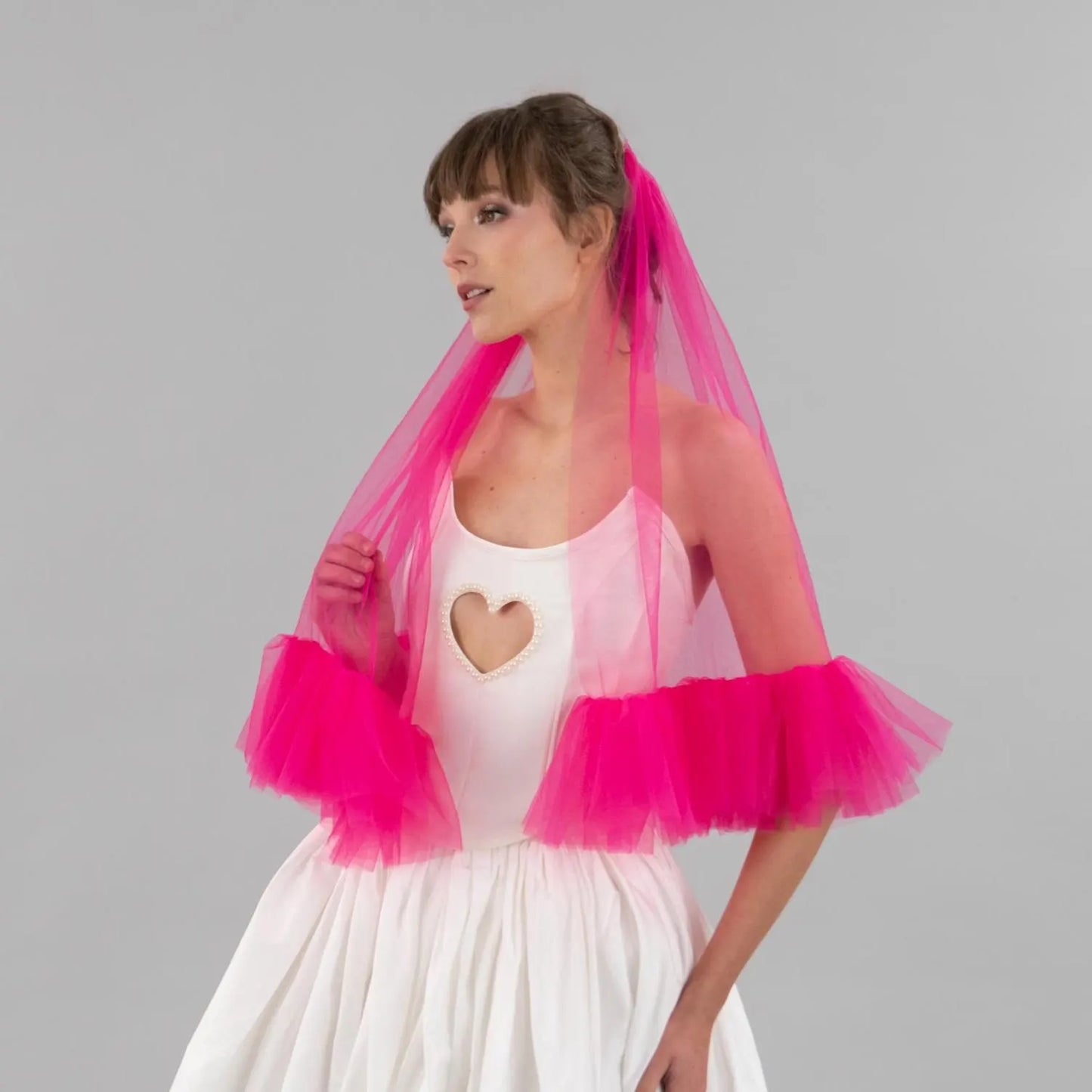 Hot Pink Single Tier Ruffle Veil