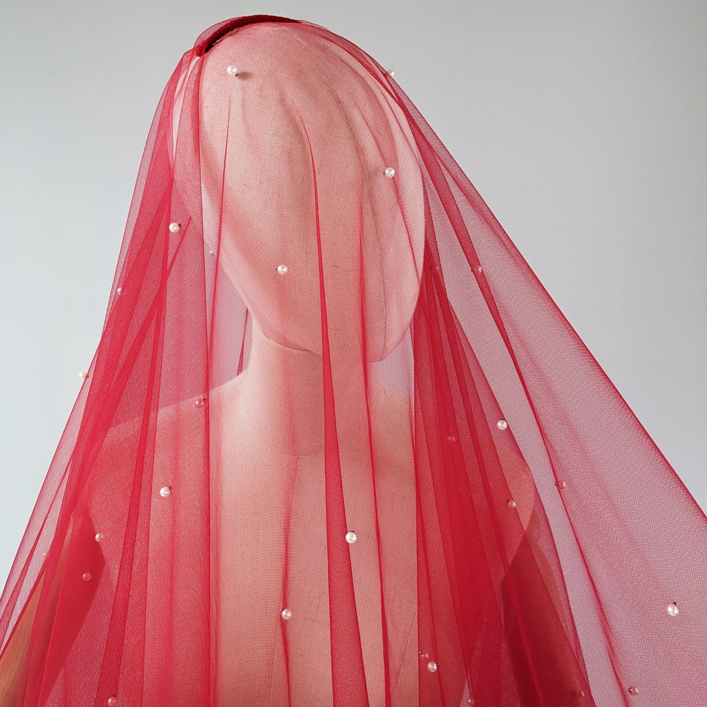Rose Red Pearl Blusher Veil
