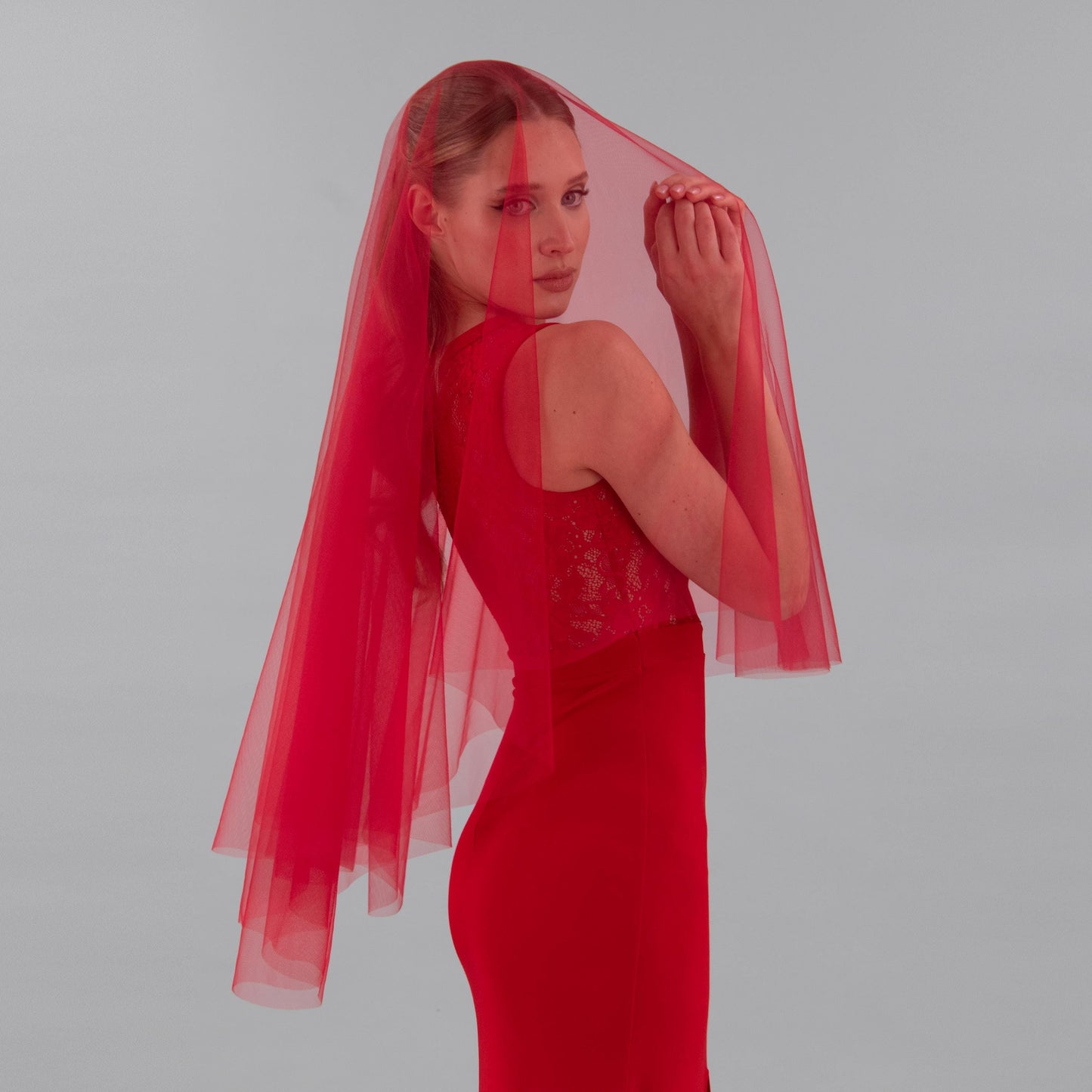 Rose Red Blusher Veil