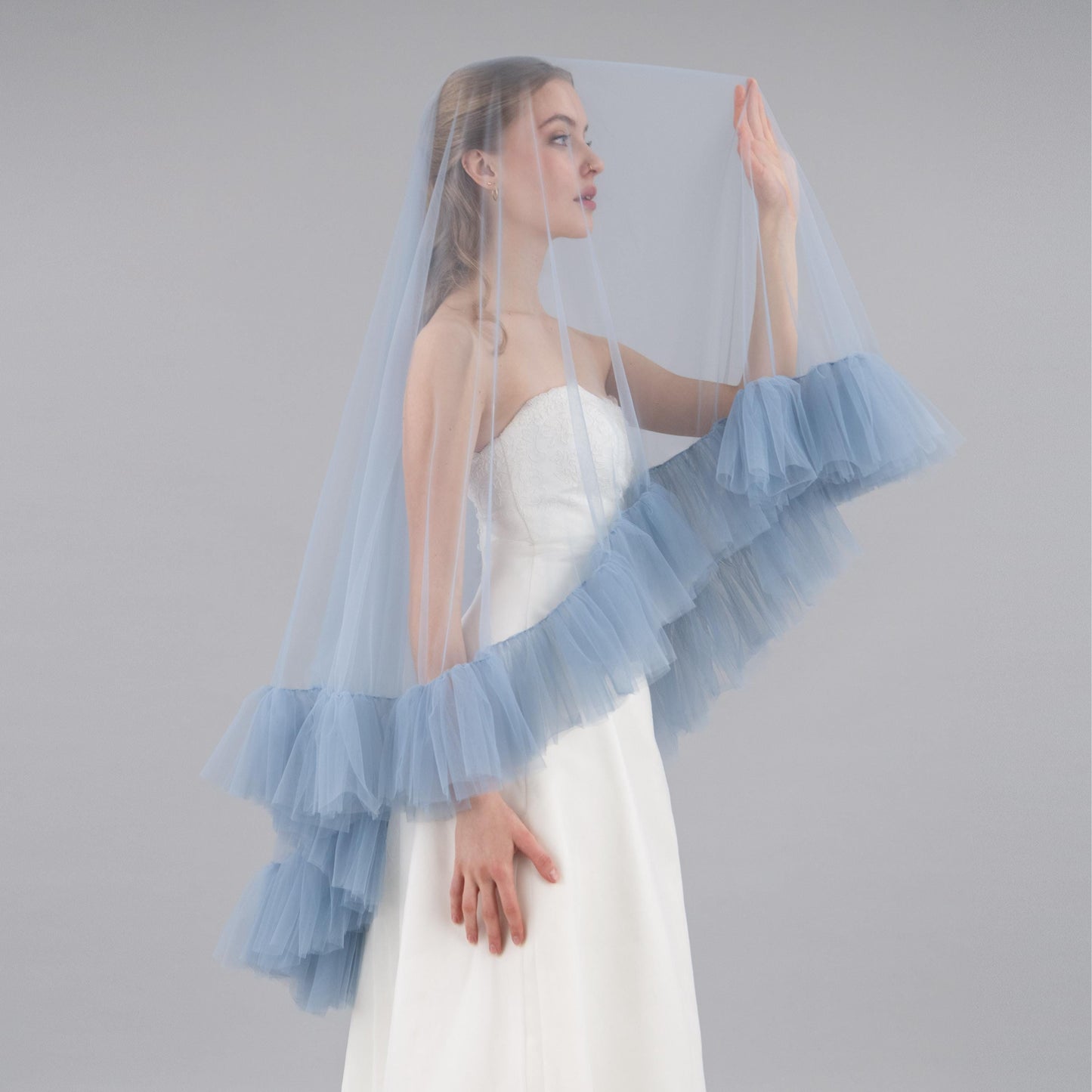 Dusty Blue Ruffle Veil