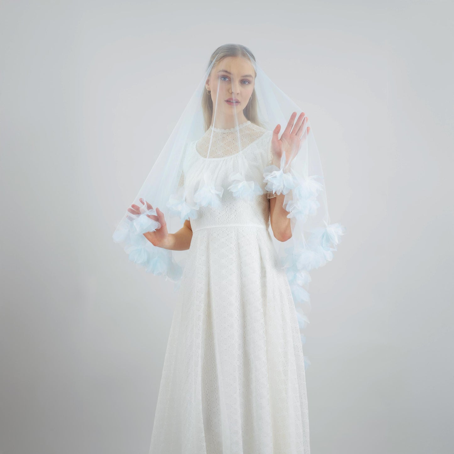 Baby Blue Organza Fluff Flower Veil