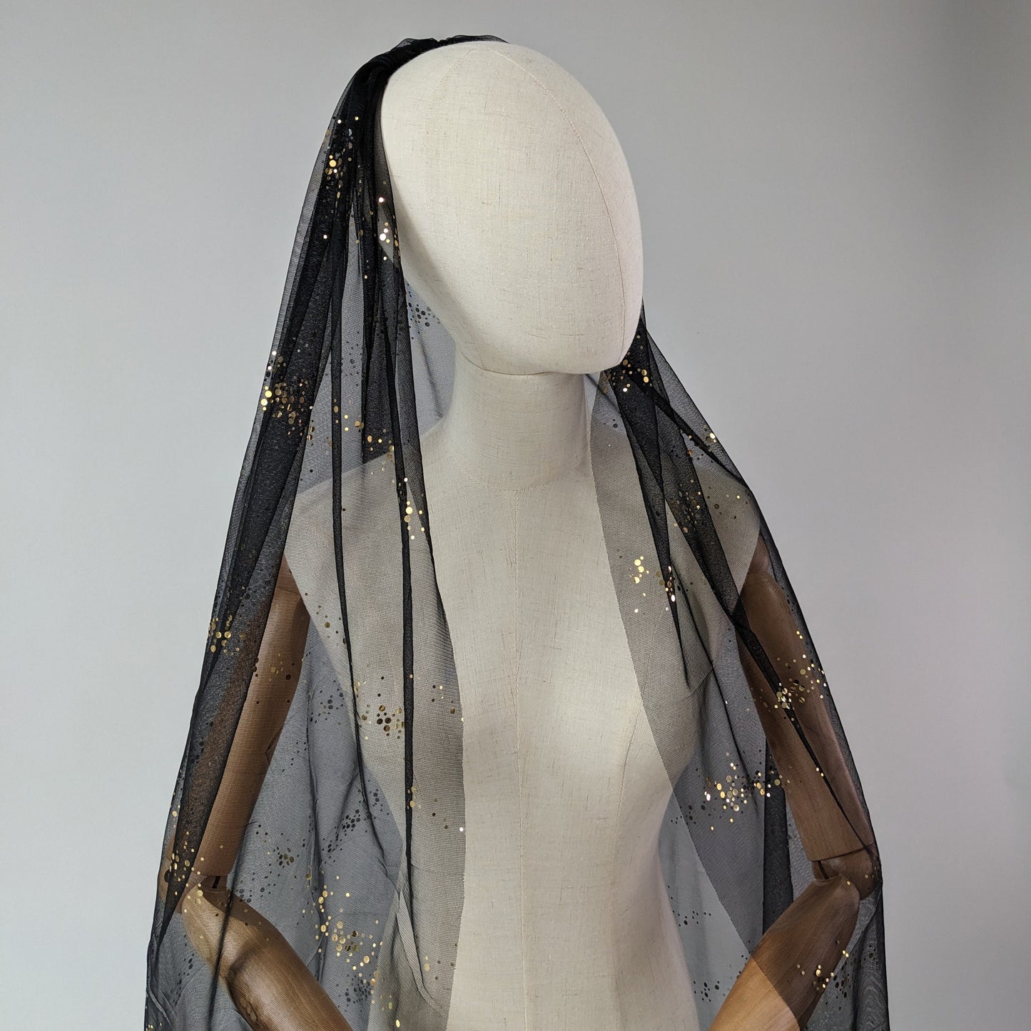 Black Large Gold Glitter Veil
