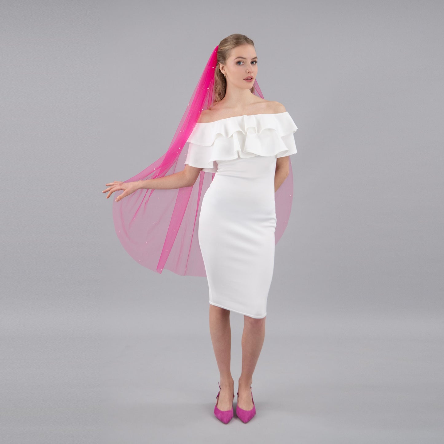 Hot Pink Pearl Veil