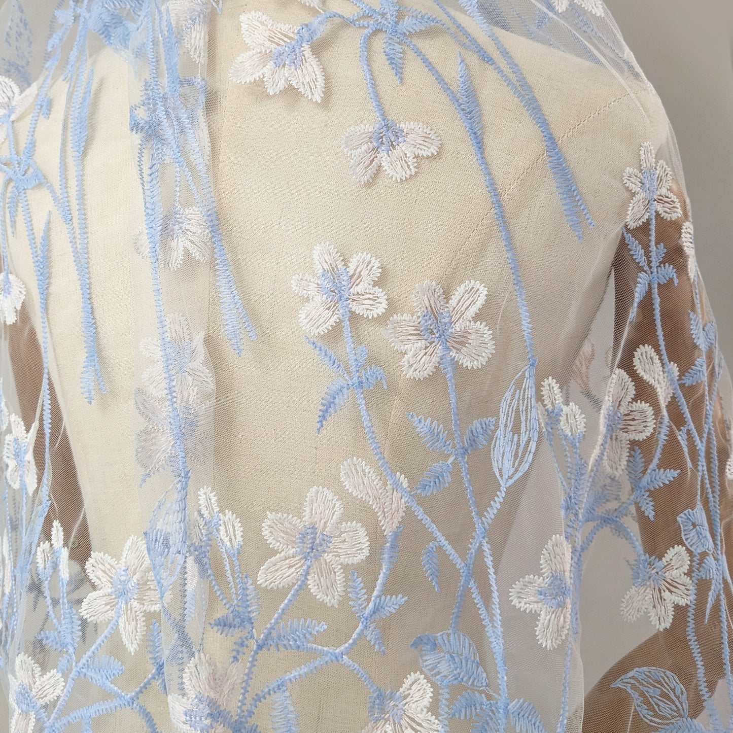 Ivory Blue Wildflower Lace Veil