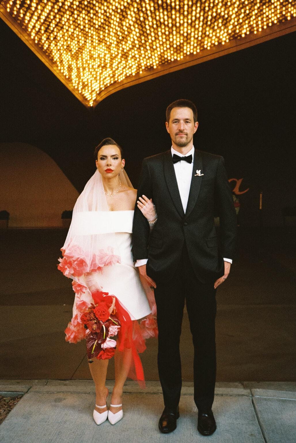 Ivory and Red Organza Fluff Flower Veil
