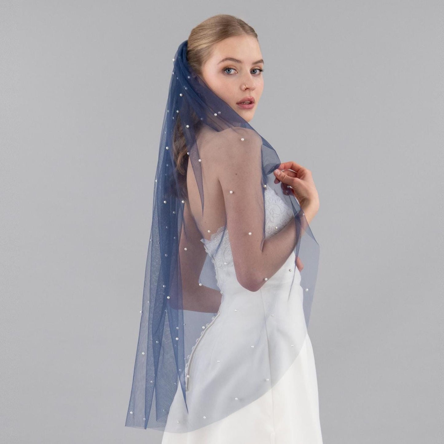 Navy Blue Pearl Veil