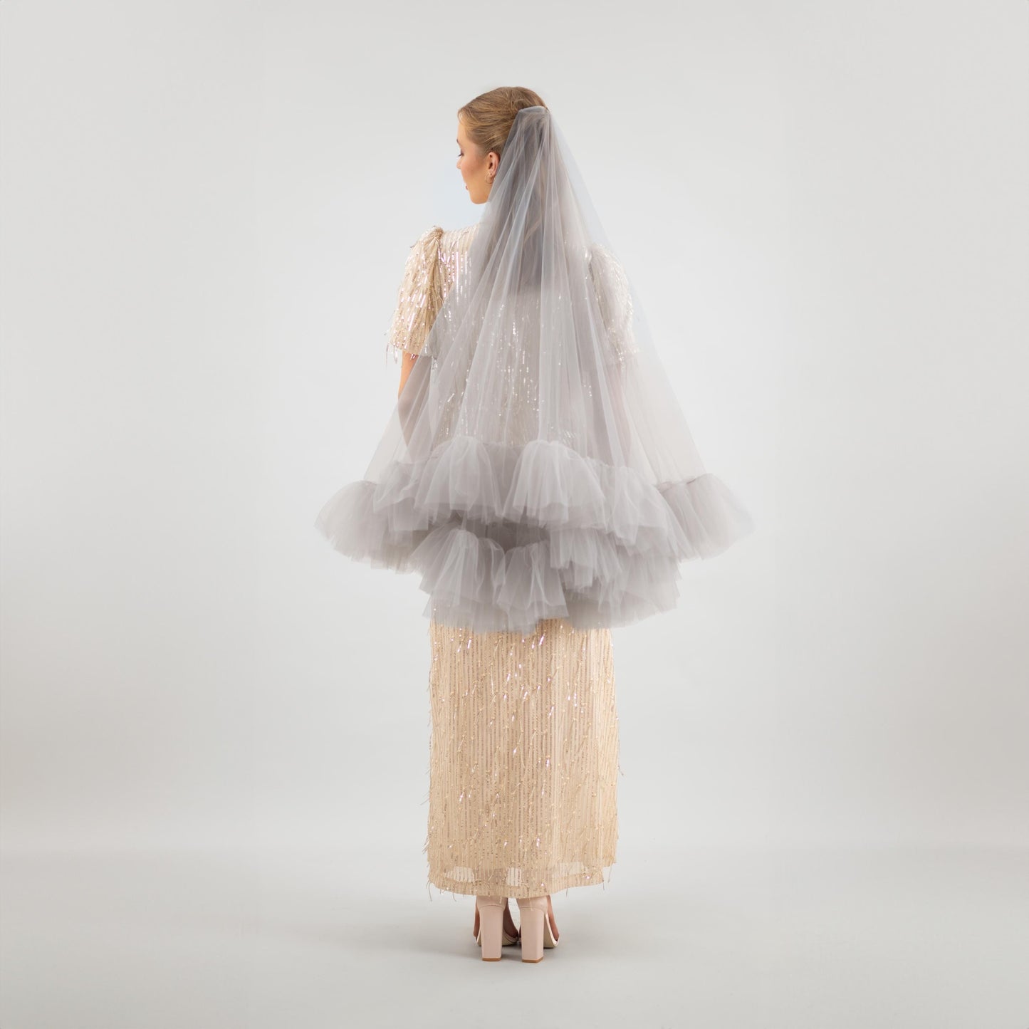 Stone Gray Ruffle Veil