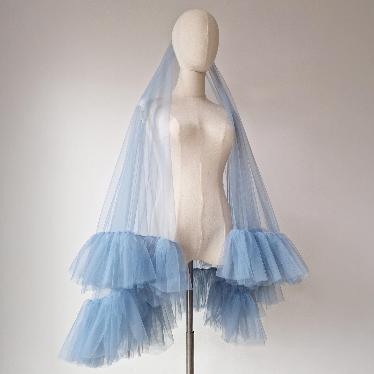 Dusty Blue Ruffle Veil