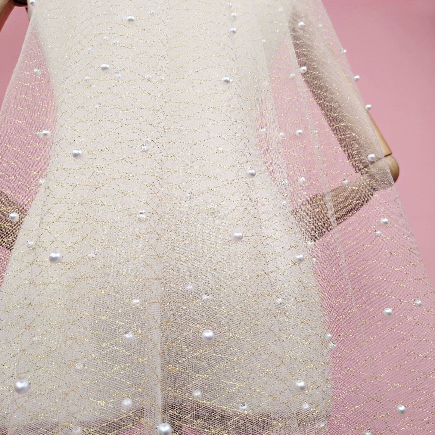 Champagne and Gold Thread Pearl Veil
