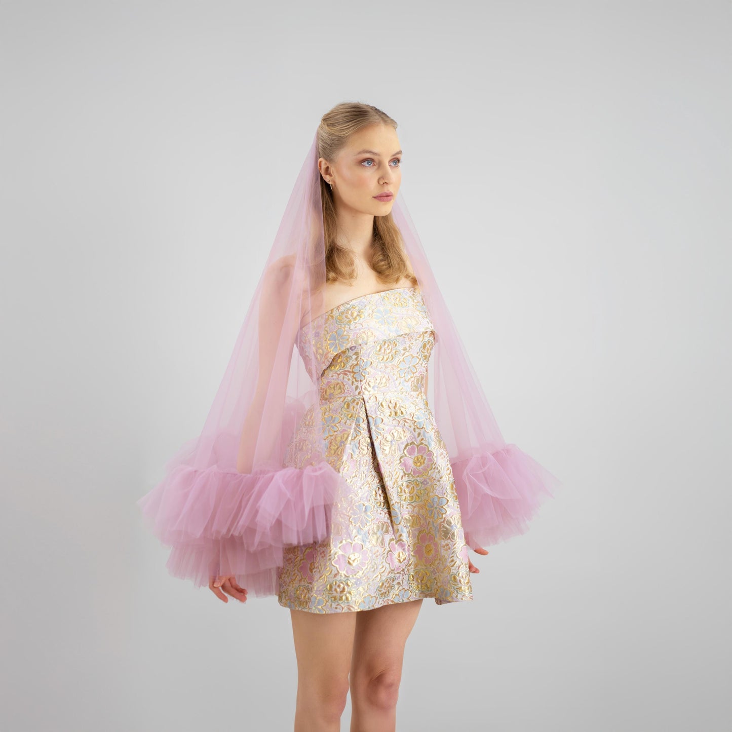 Lilac Purple Ruffle Veil