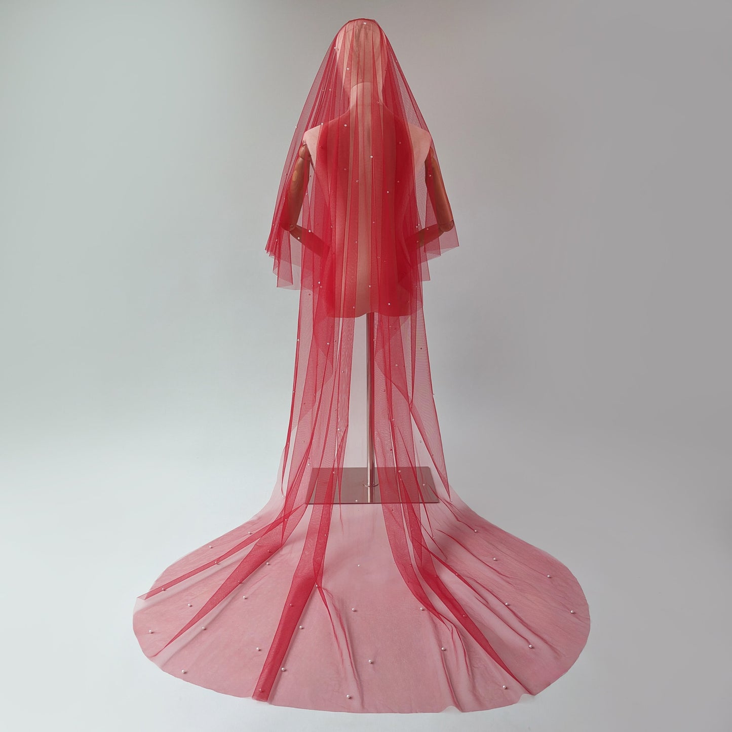 Rose Red Pearl Blusher Veil