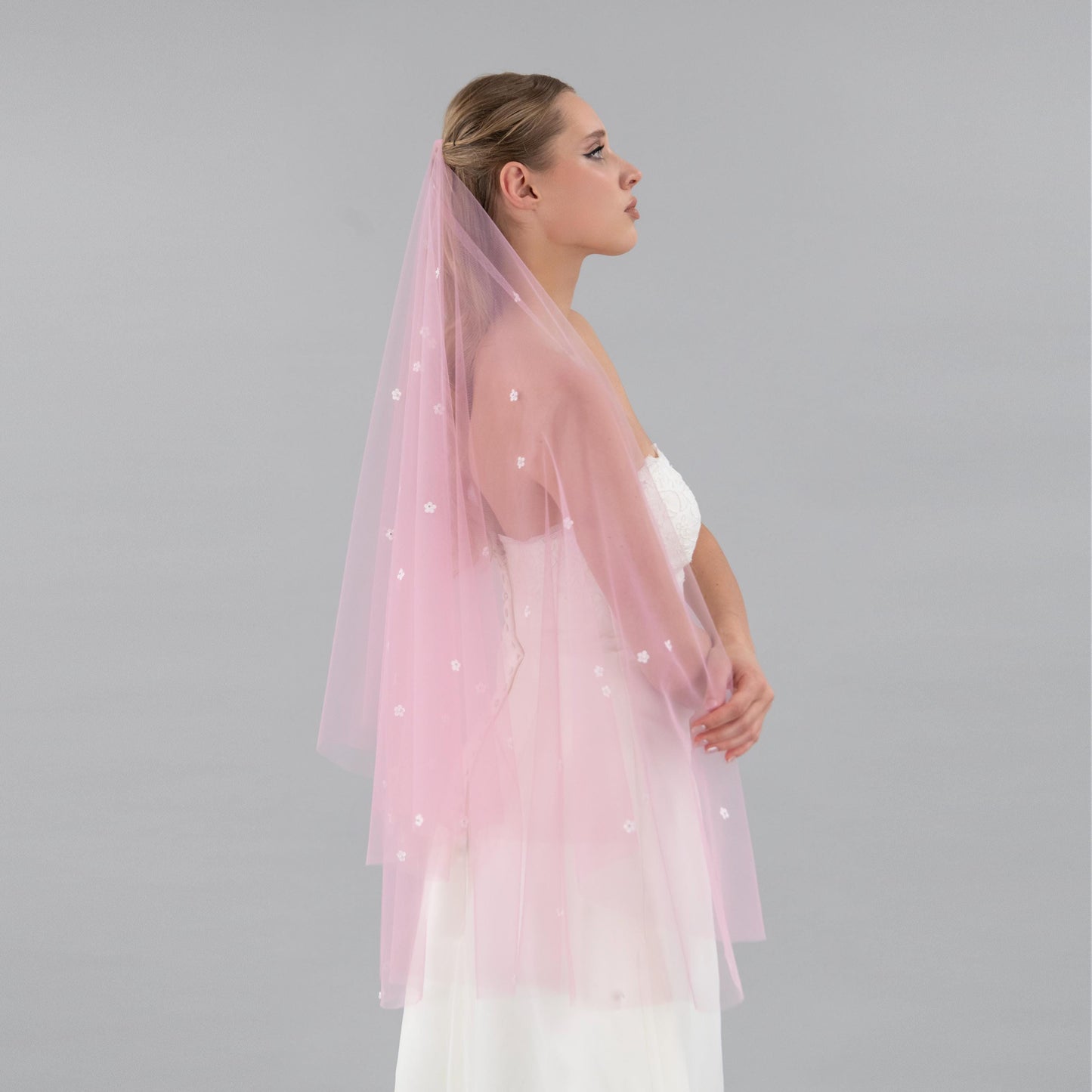 Rose Pink Mini Flower Blusher Veil