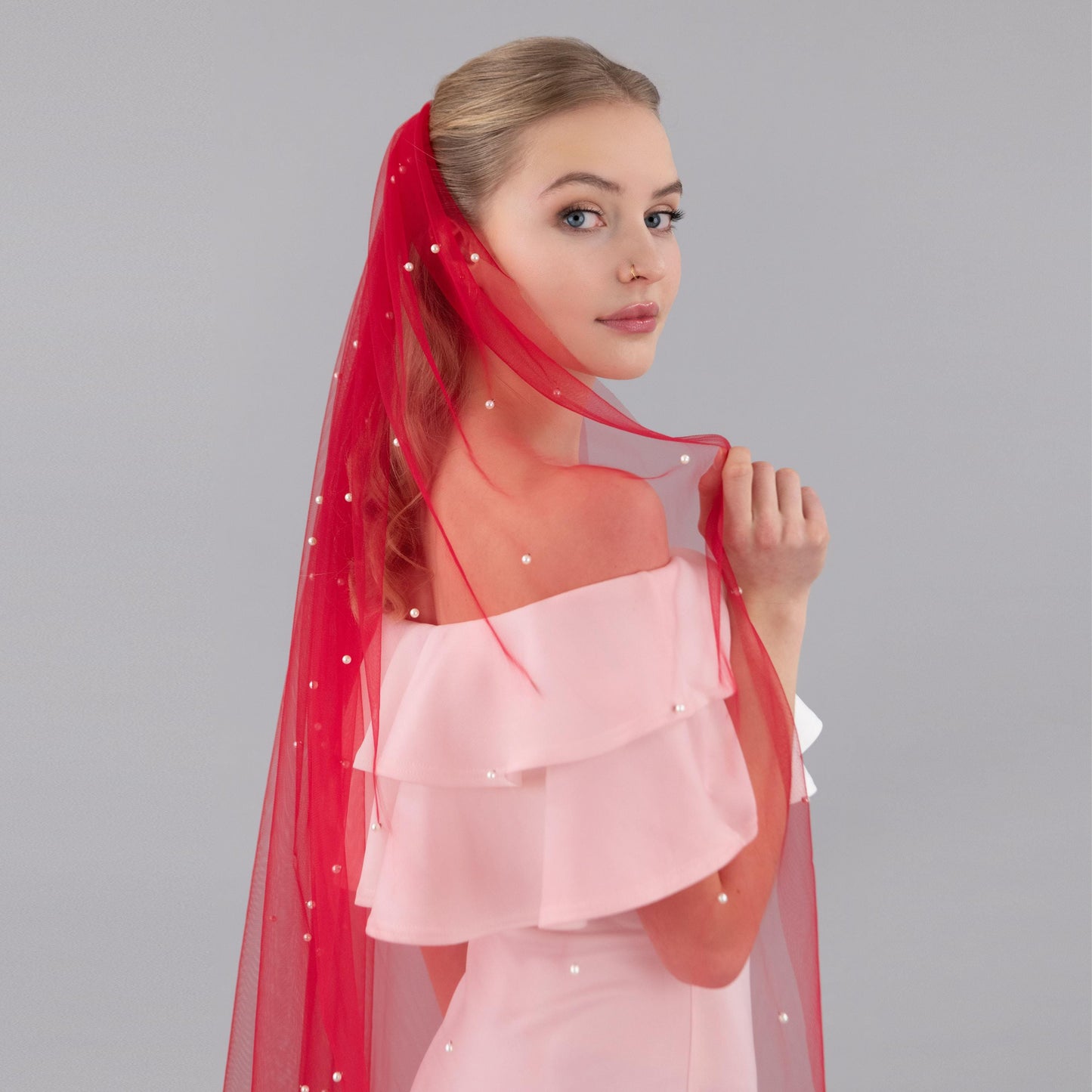 Rose Red Pearl Veil