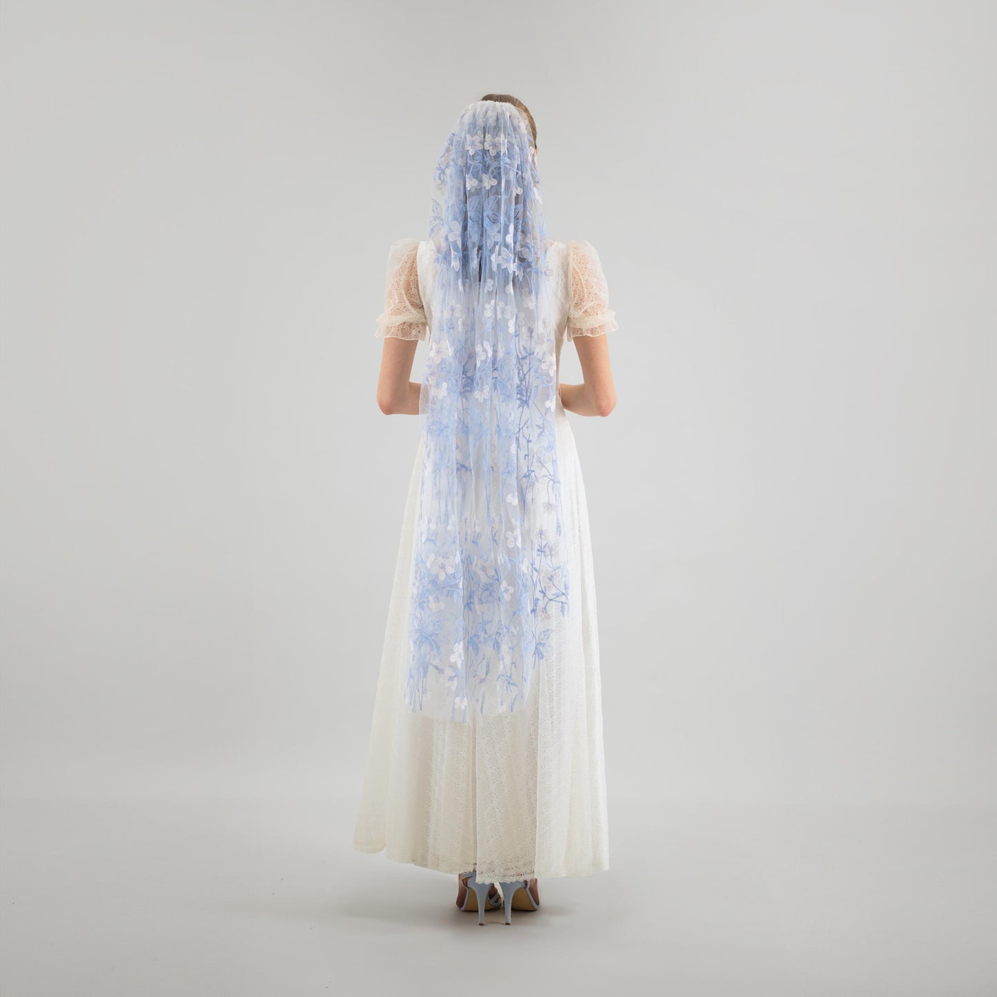 Ivory Blue Wildflower Lace Veil