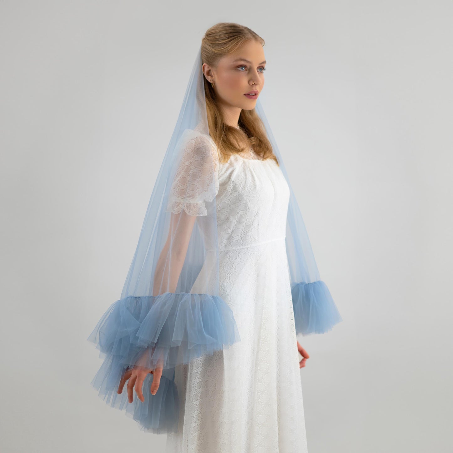Dusty Blue Ruffle Veil