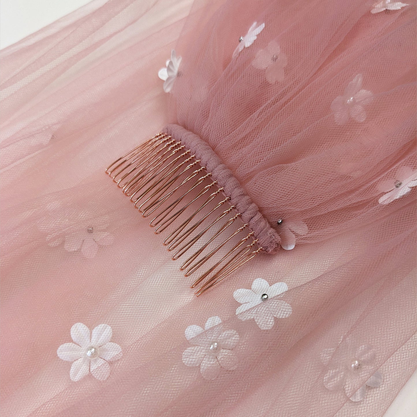 Blush Pink Cascading 3D Flower Veil