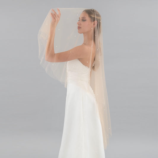 Dark Champagne Pearl Blusher Veil