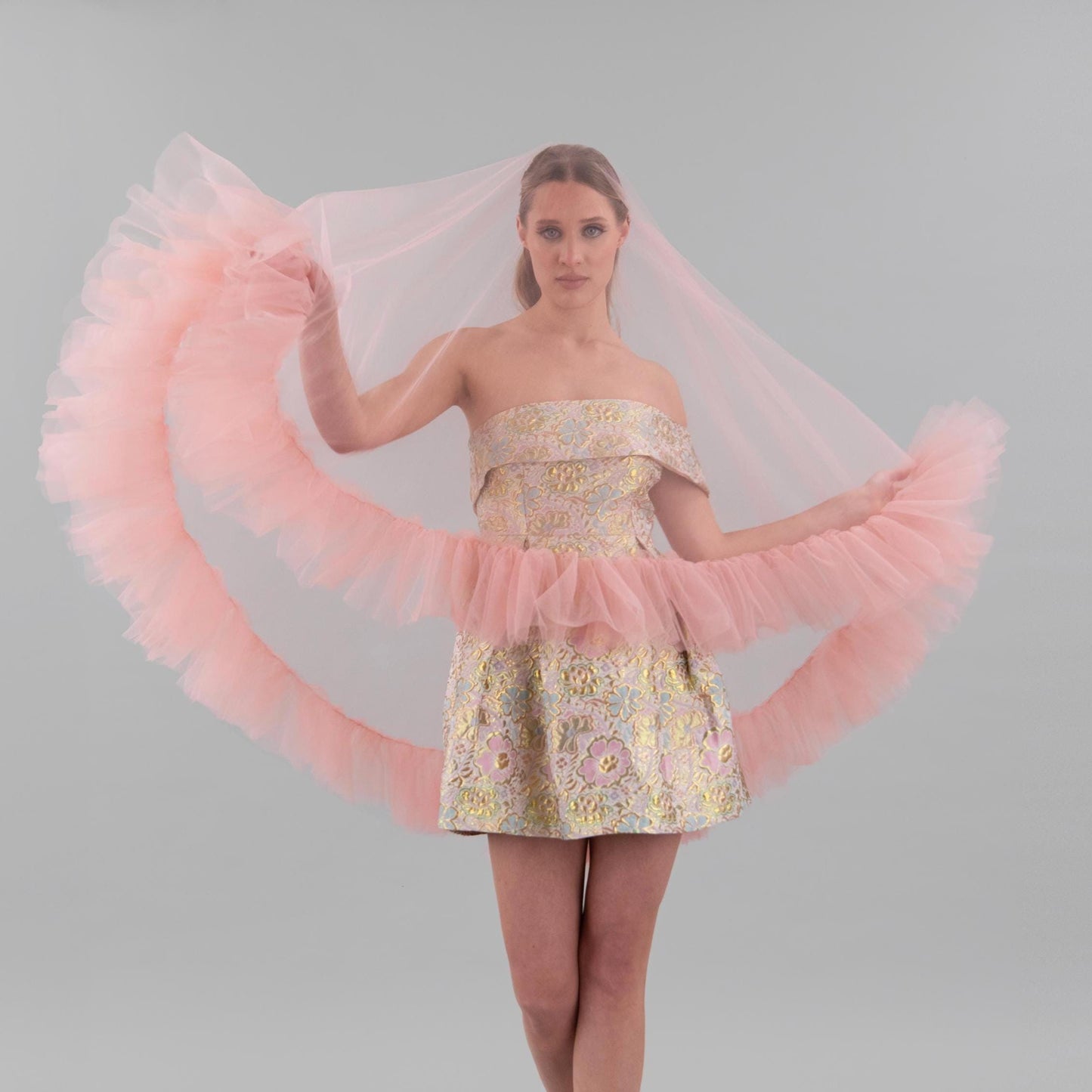 Blush Pink Ruffle Veil