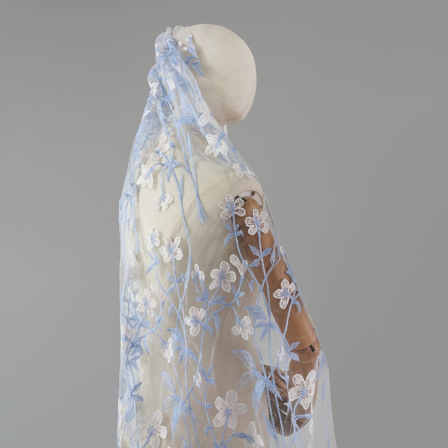 Ivory Blue Wildflower Lace Veil