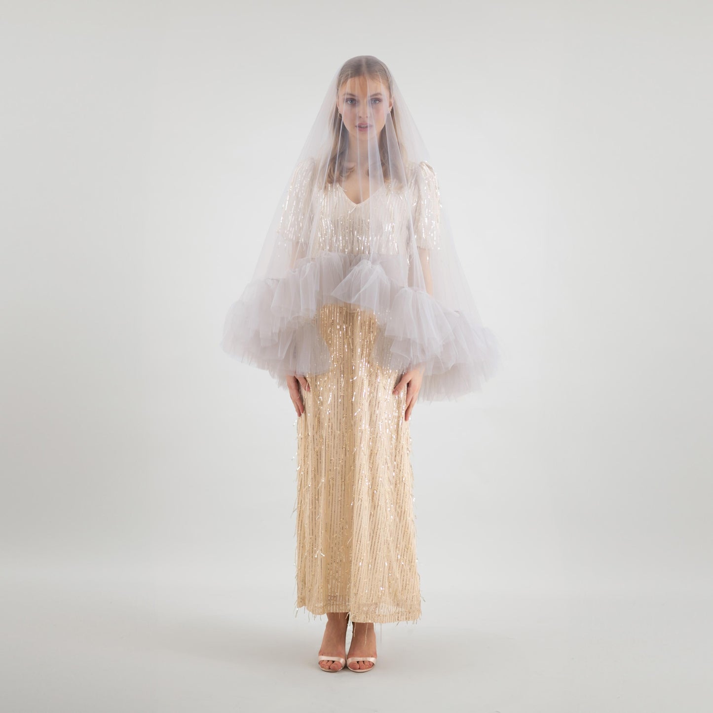 Stone Gray Ruffle Veil