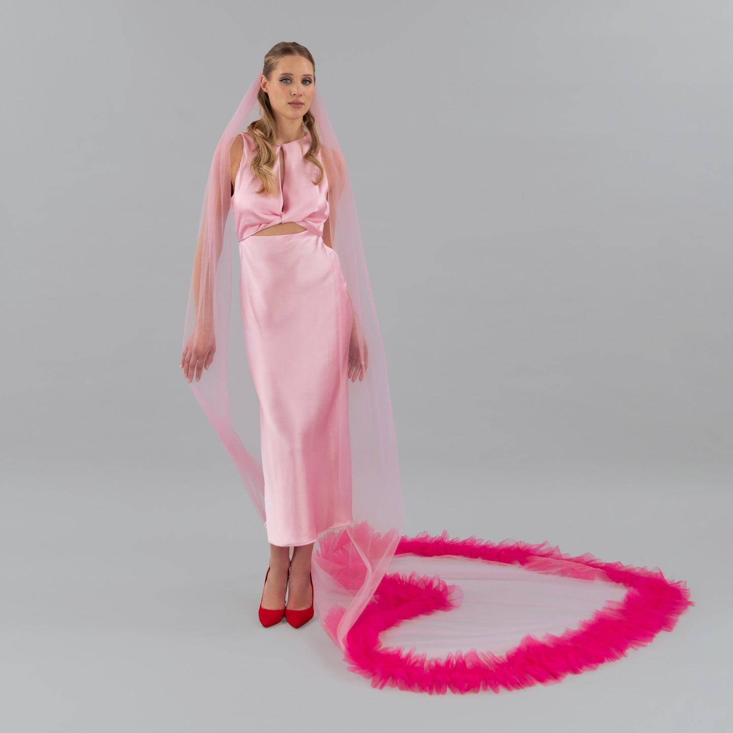 Rose Pink and Hot Pink Ruffle Heart Veil