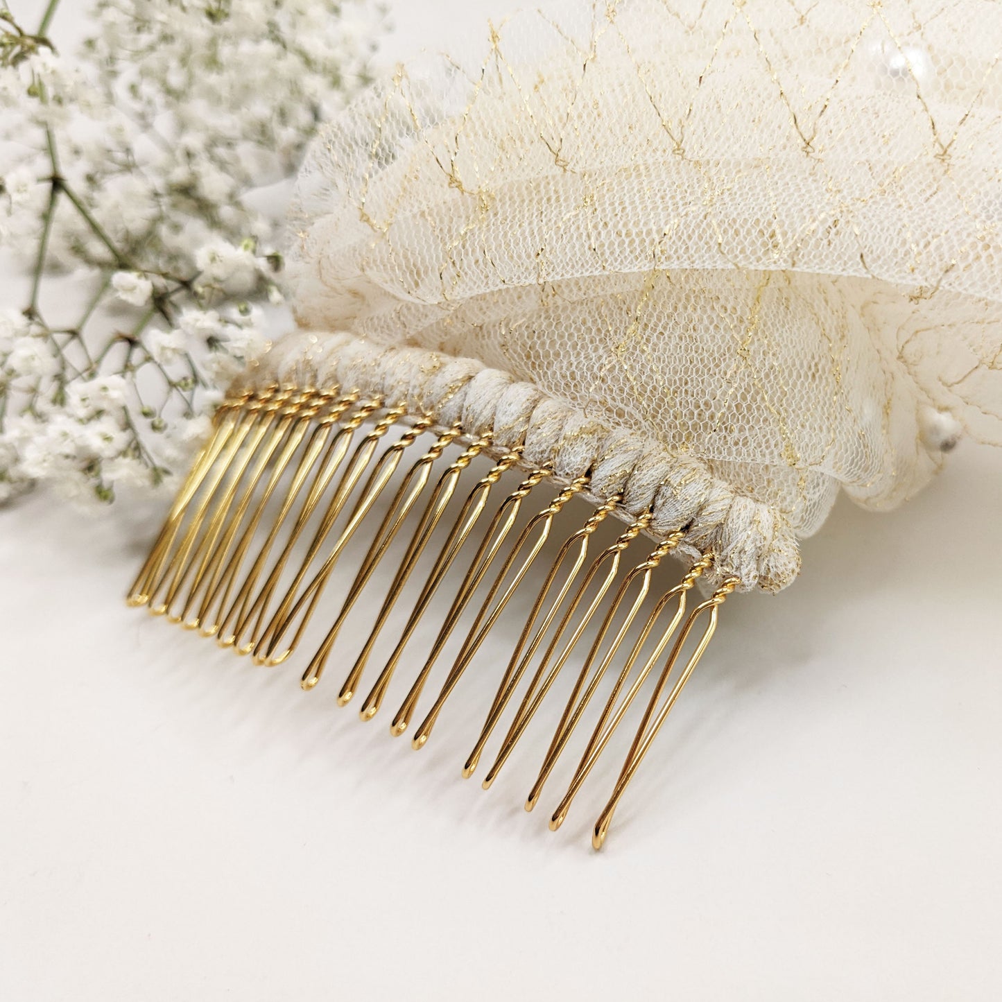 Champagne and Gold Thread Pearl Veil