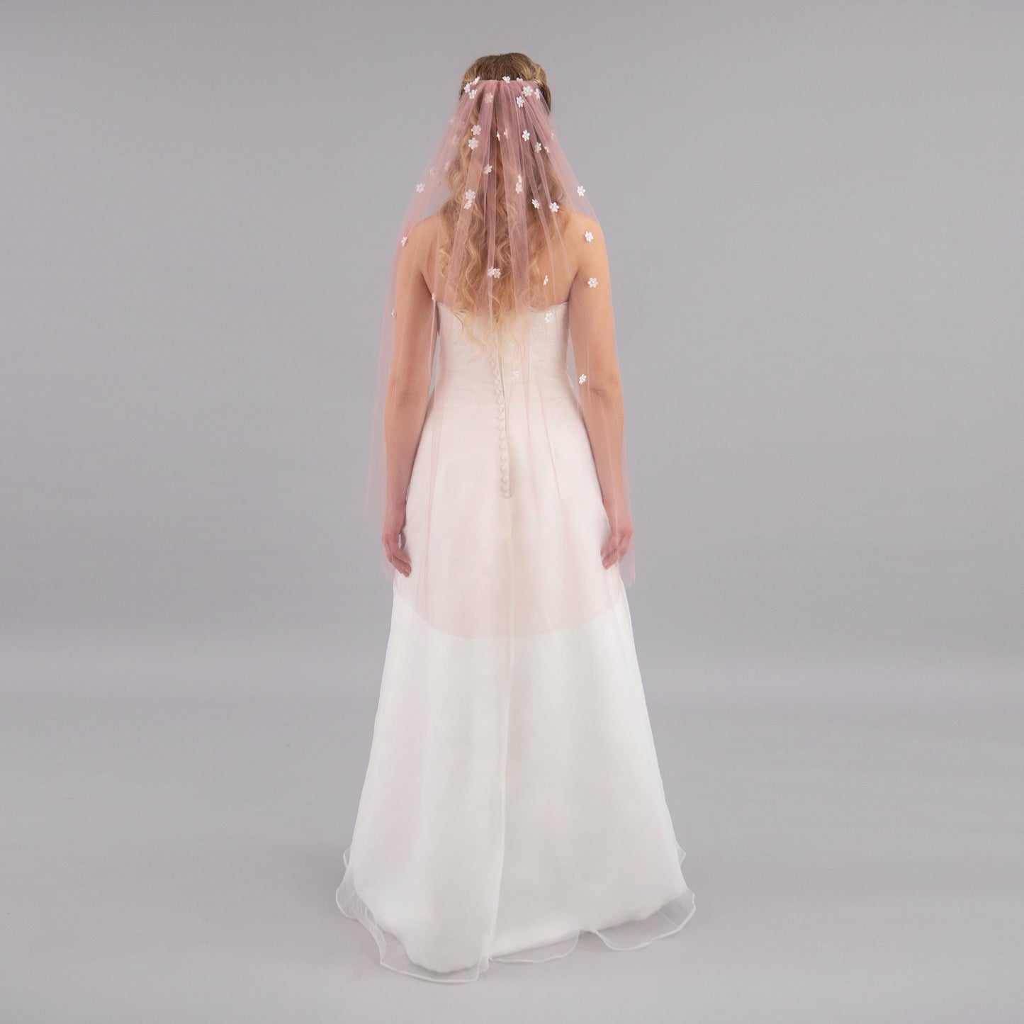 Blush Pink Cascading 3D Flower Veil