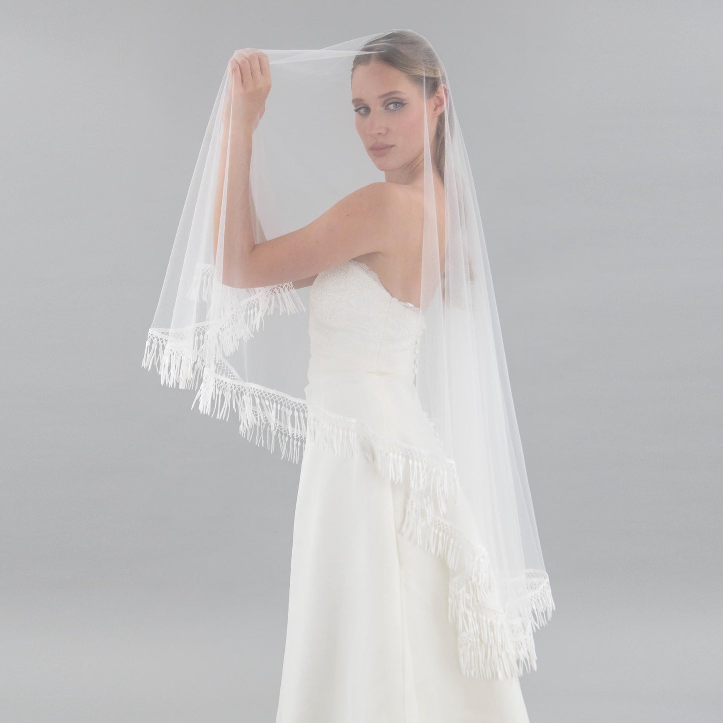 Ivory Bohemian Tassel Trim Veil