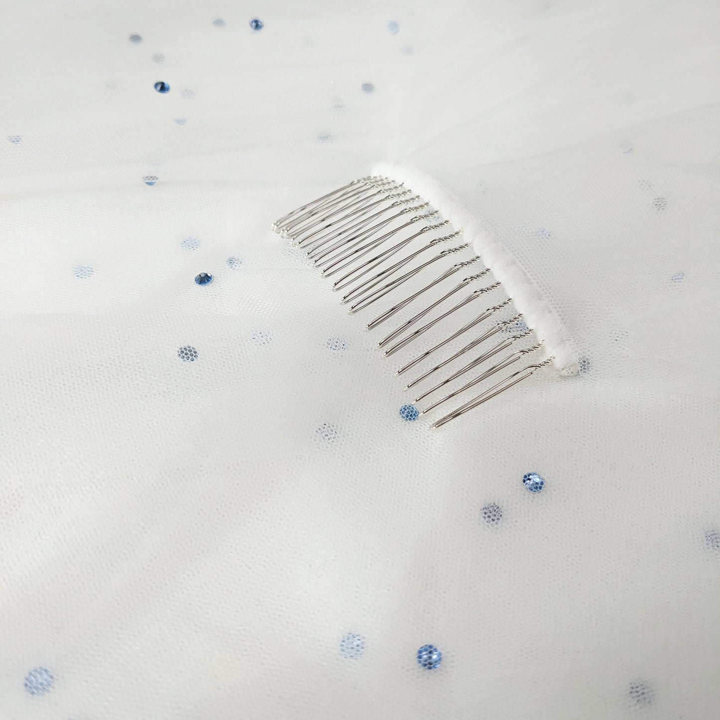Ivory Blue Rhinestone Edge Blusher Veil