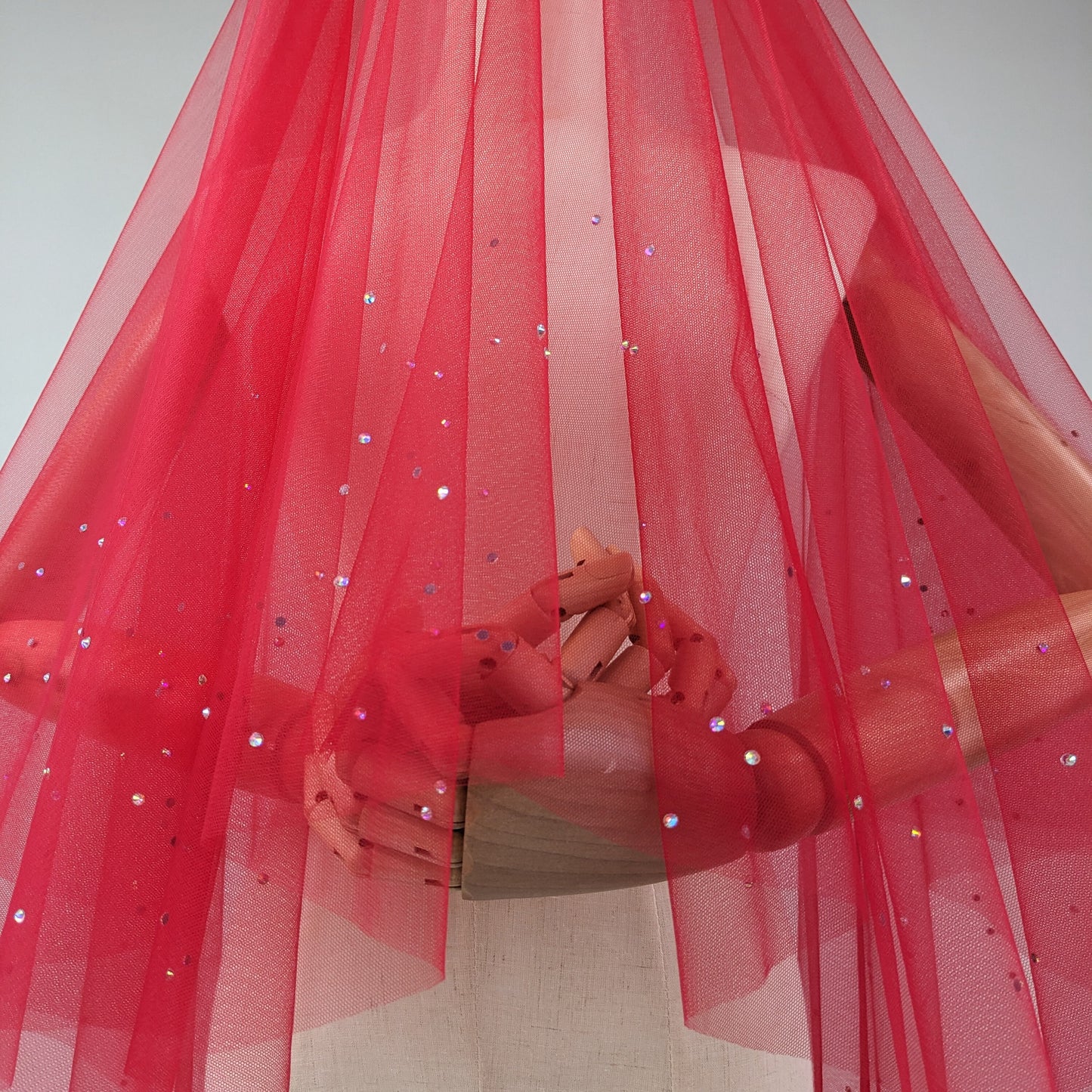 Rose Red Irridecent Rhinestone Edge Blusher Veil