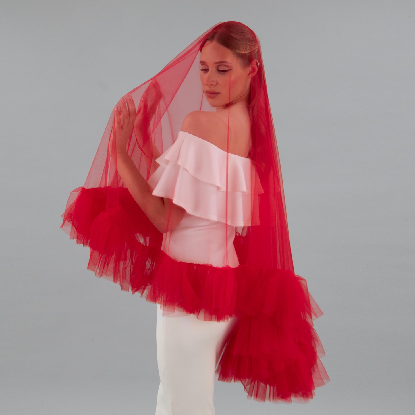 Rose Red Ruffle Veil