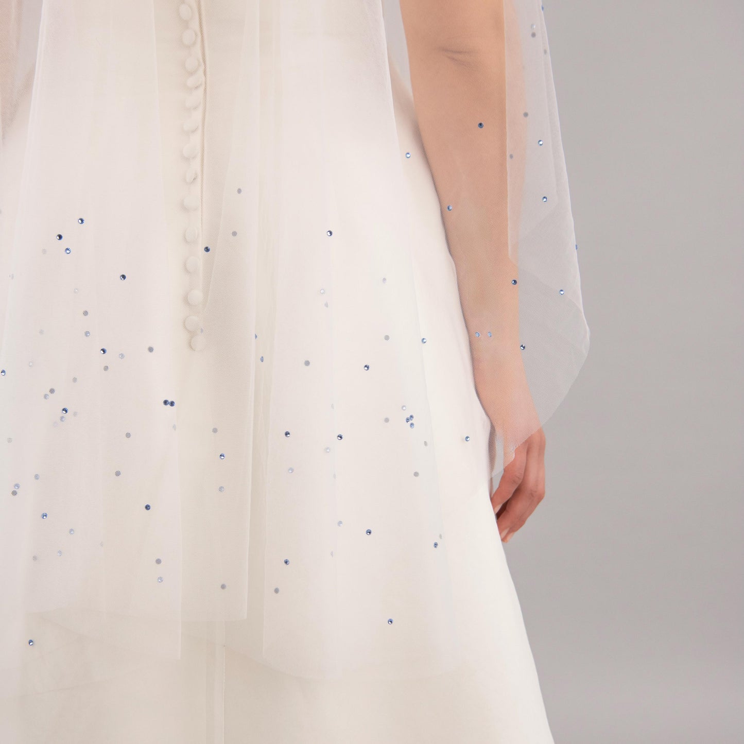 Ivory Blue Rhinestone Edge Blusher Veil