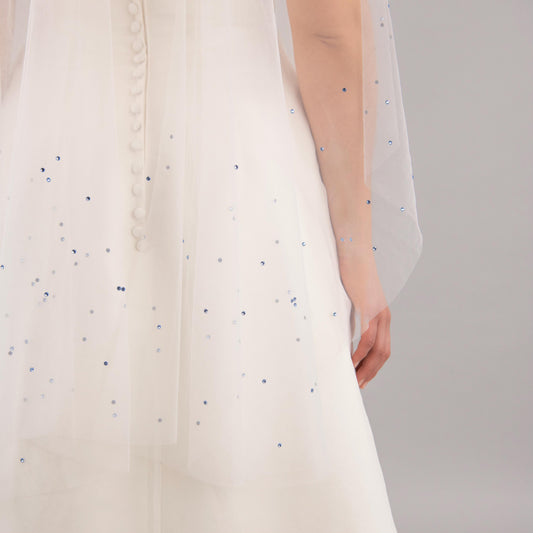 Ivory Blue Rhinestone Edge Blusher Veil