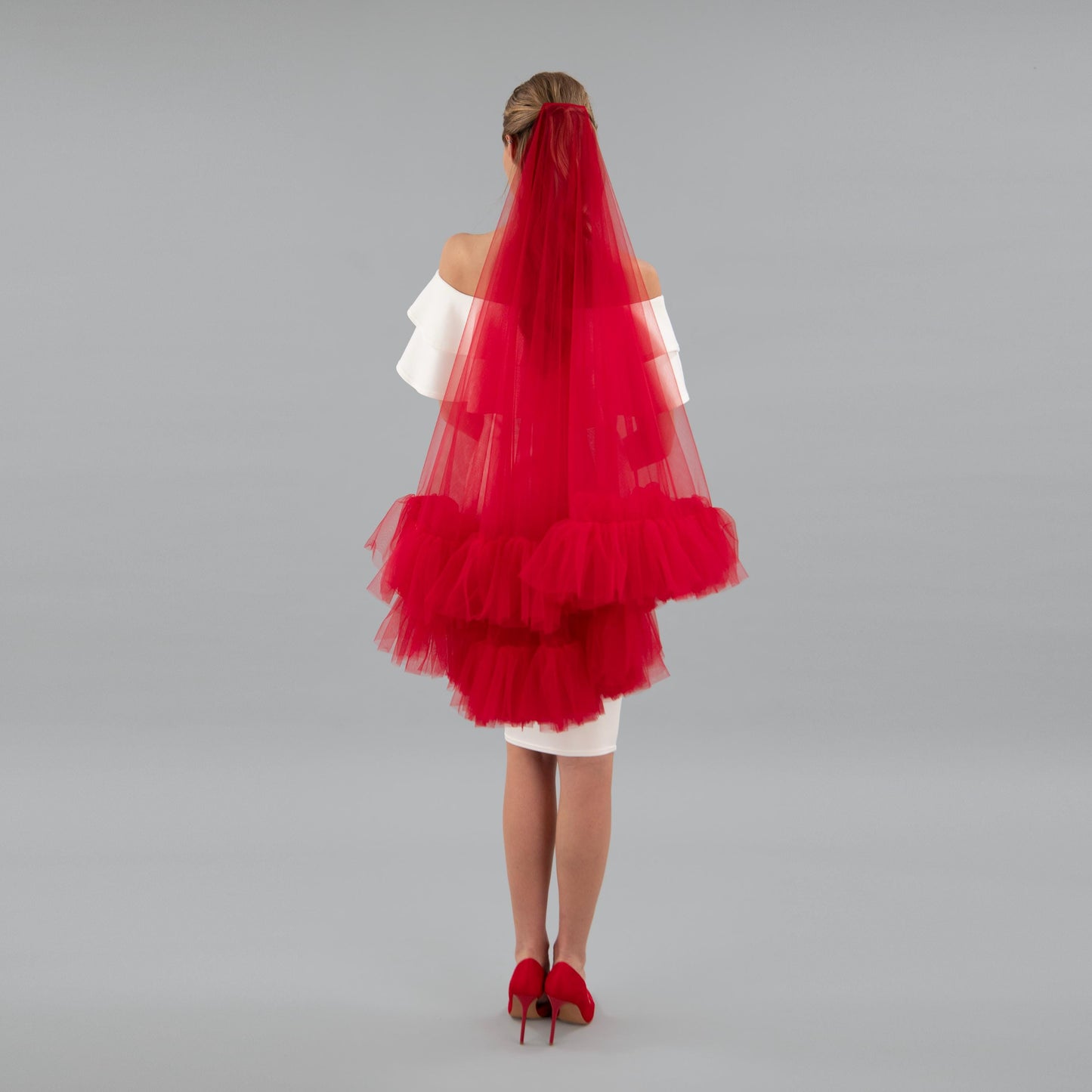 Rose Red Ruffle Veil