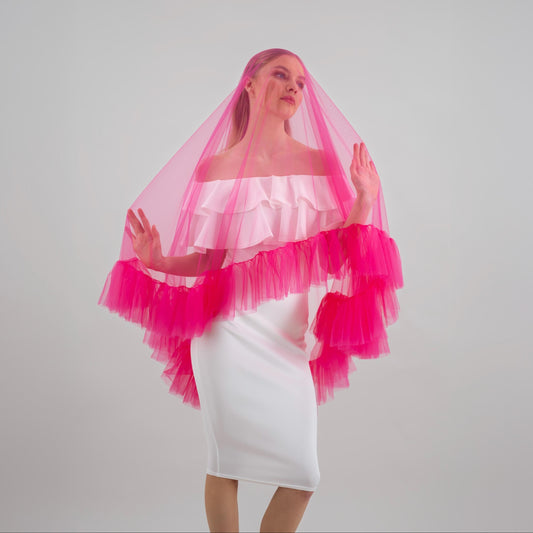 Hot Pink Ruffle Veil