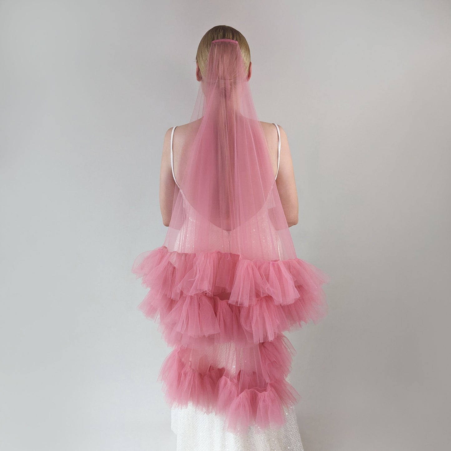 Dusty Pink Ruffle Veil