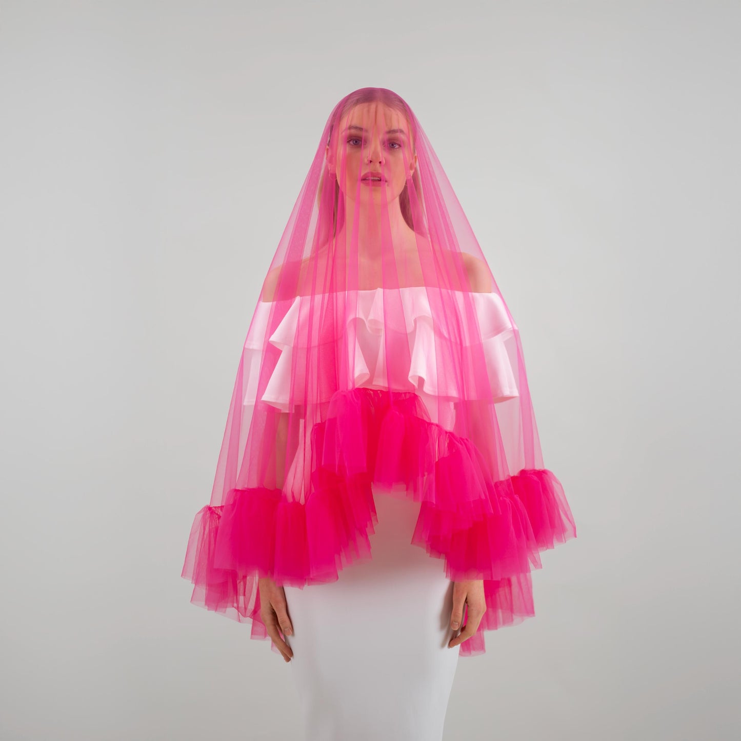 Hot Pink Ruffle Veil