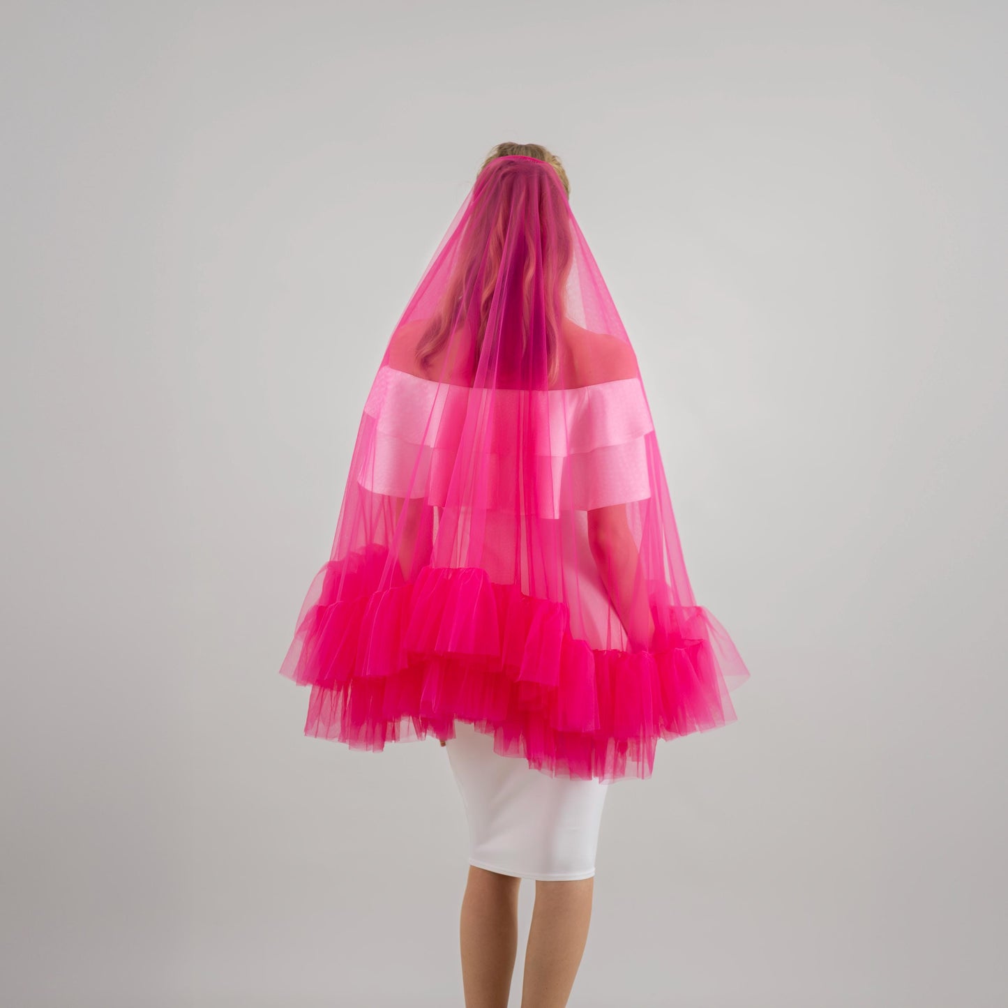 Hot Pink Ruffle Veil