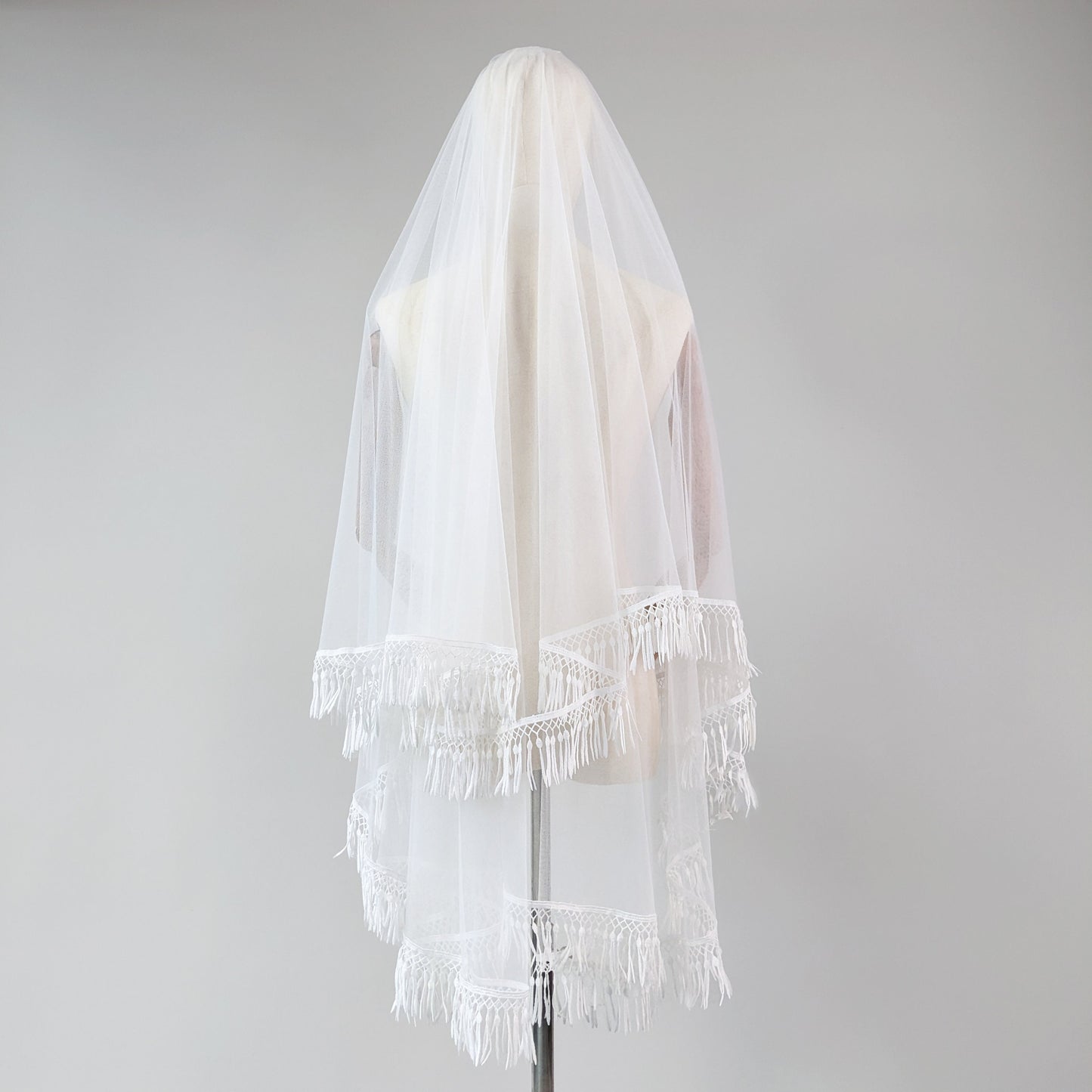 Ivory Bohemian Tassel Trim Veil