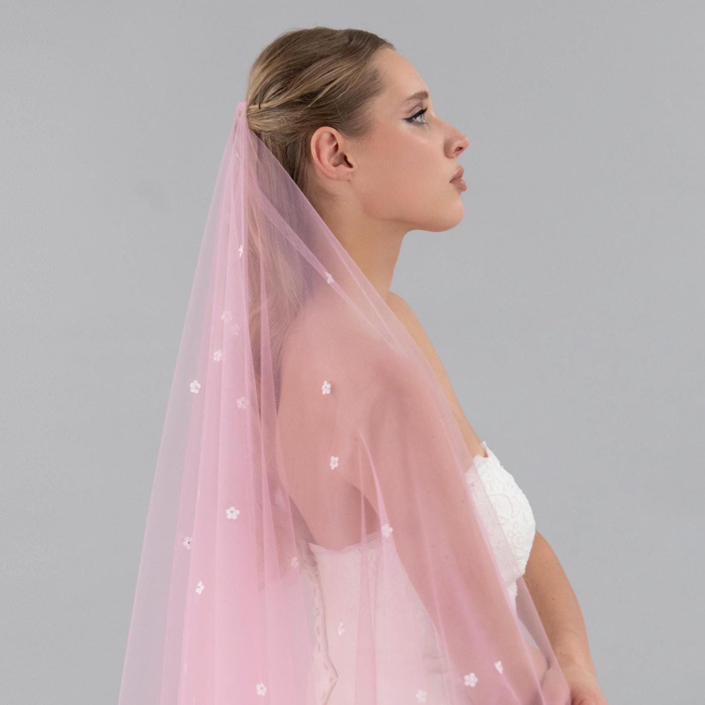 Rose Pink Mini Flower Blusher Veil