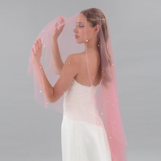 Dusty Pink Irregular Pearl Blusher Veil