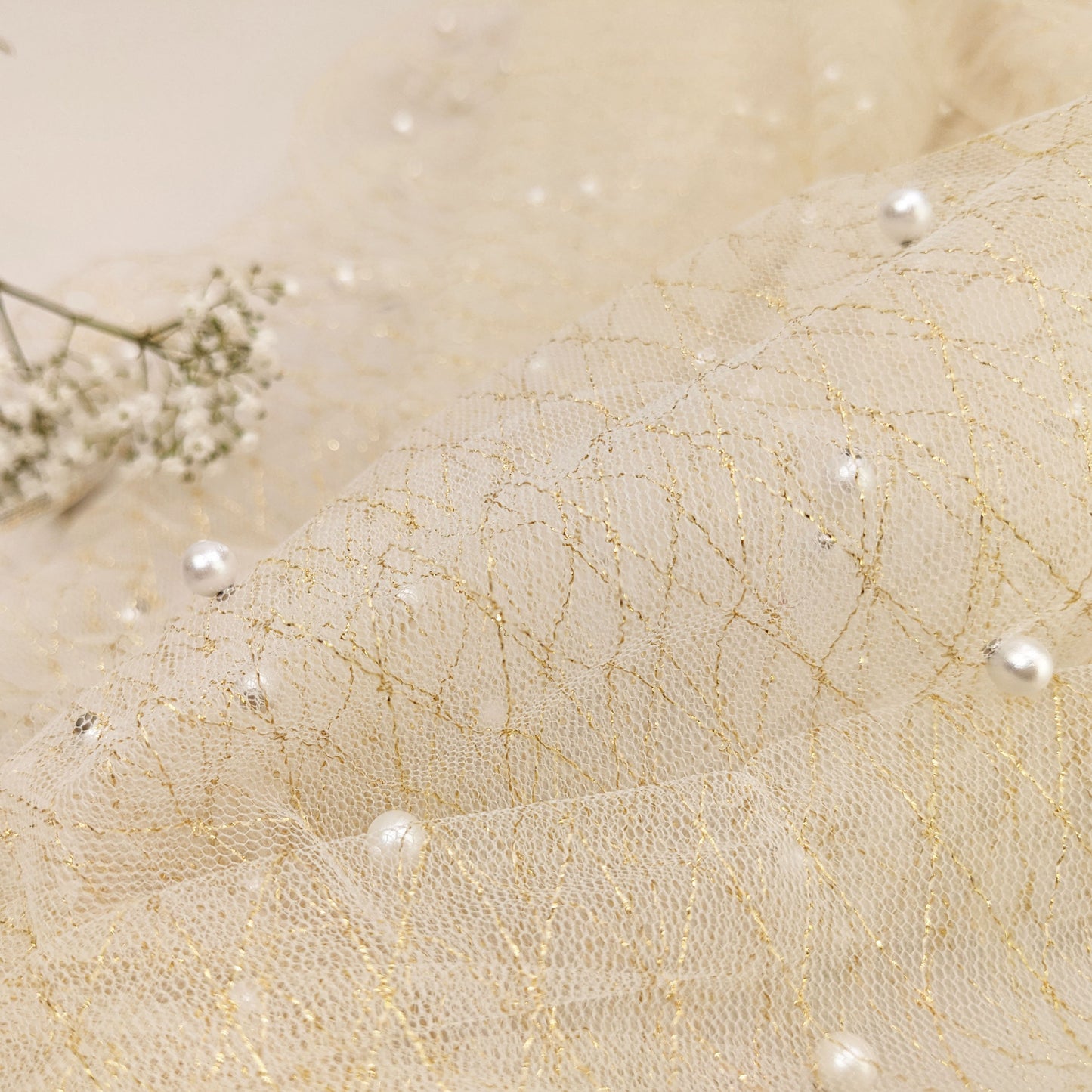 Champagne and Gold Thread Pearl Veil