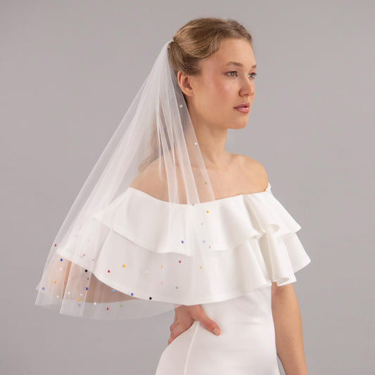 Ivory Colorful Pearl Edge Veil