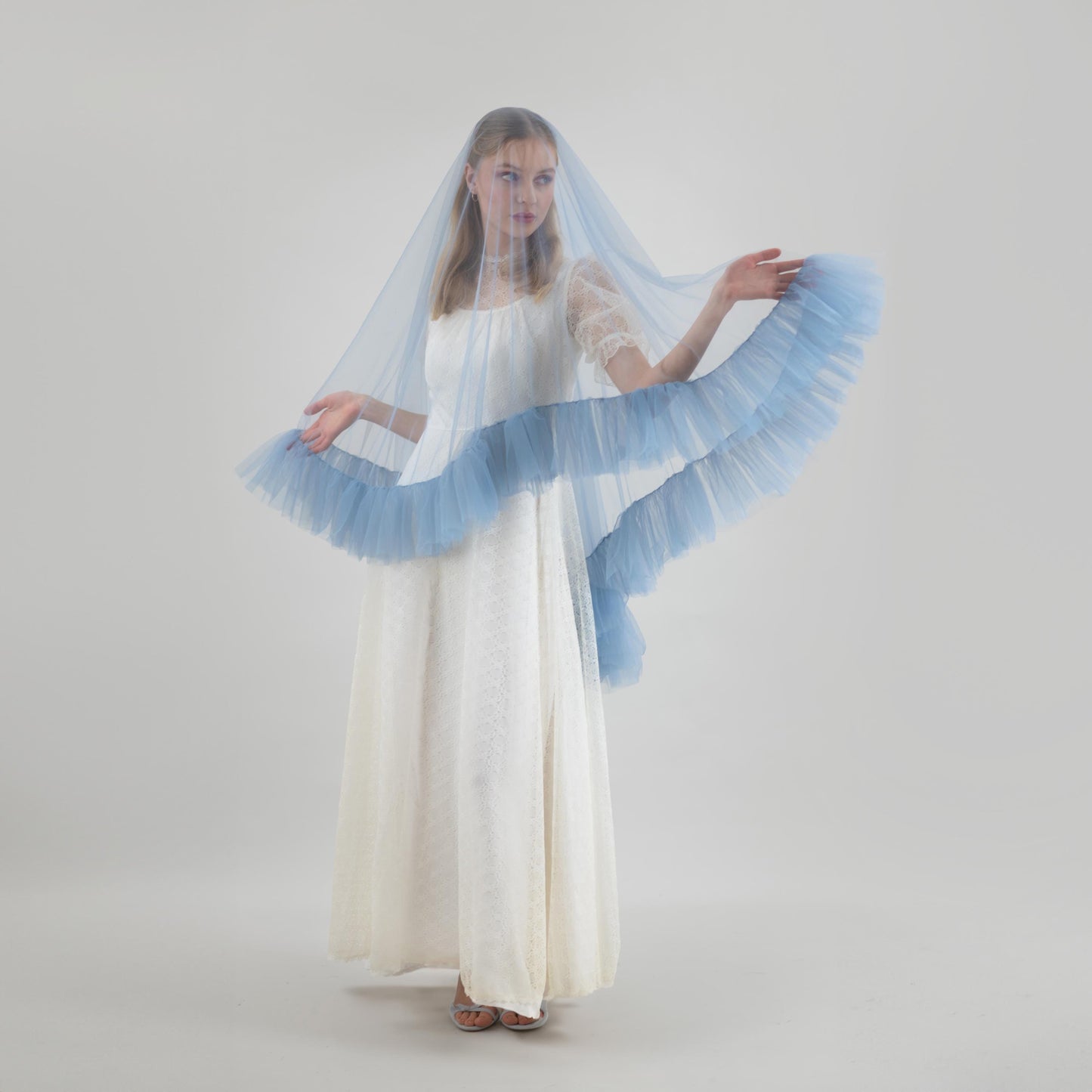 Dusty Blue Ruffle Veil